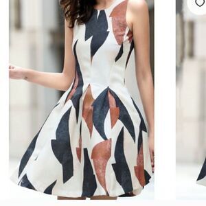 H&M Neutral Patterned Textured Weave Cocktail Back Cut Out Sleeveless Dress 6